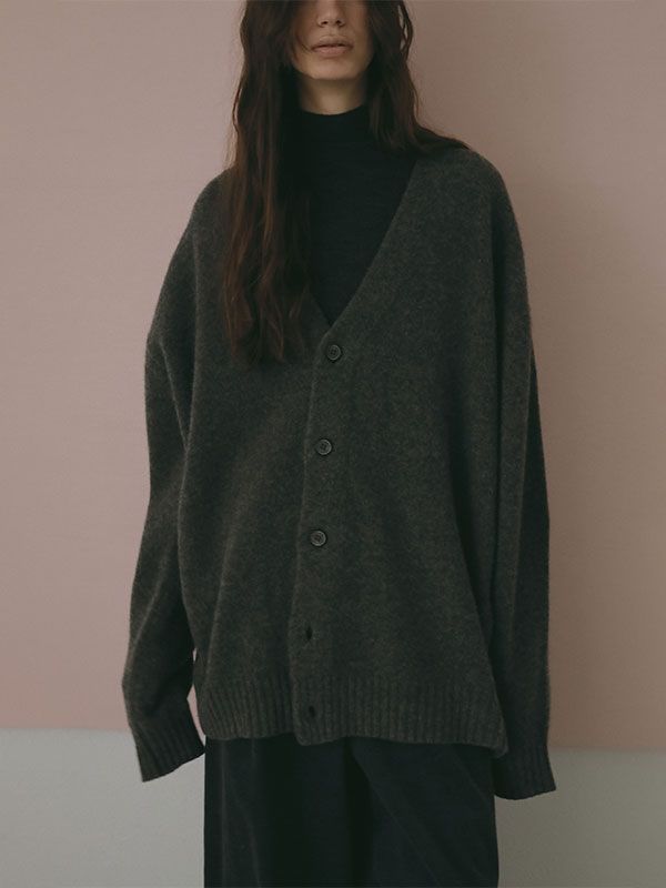 ミドルゲージVネックニットカーディガン  (GREY)