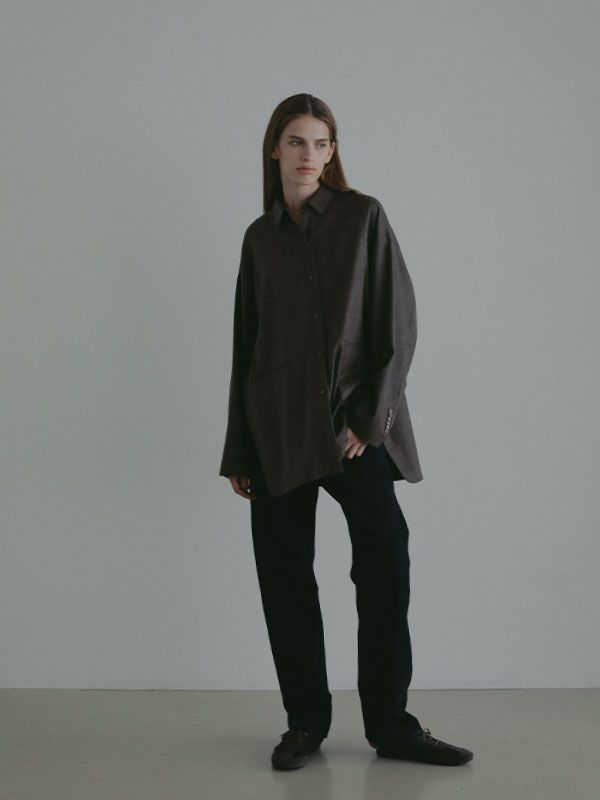 ハイカウントフラノオーバーサイズシャツ  (BROWN)