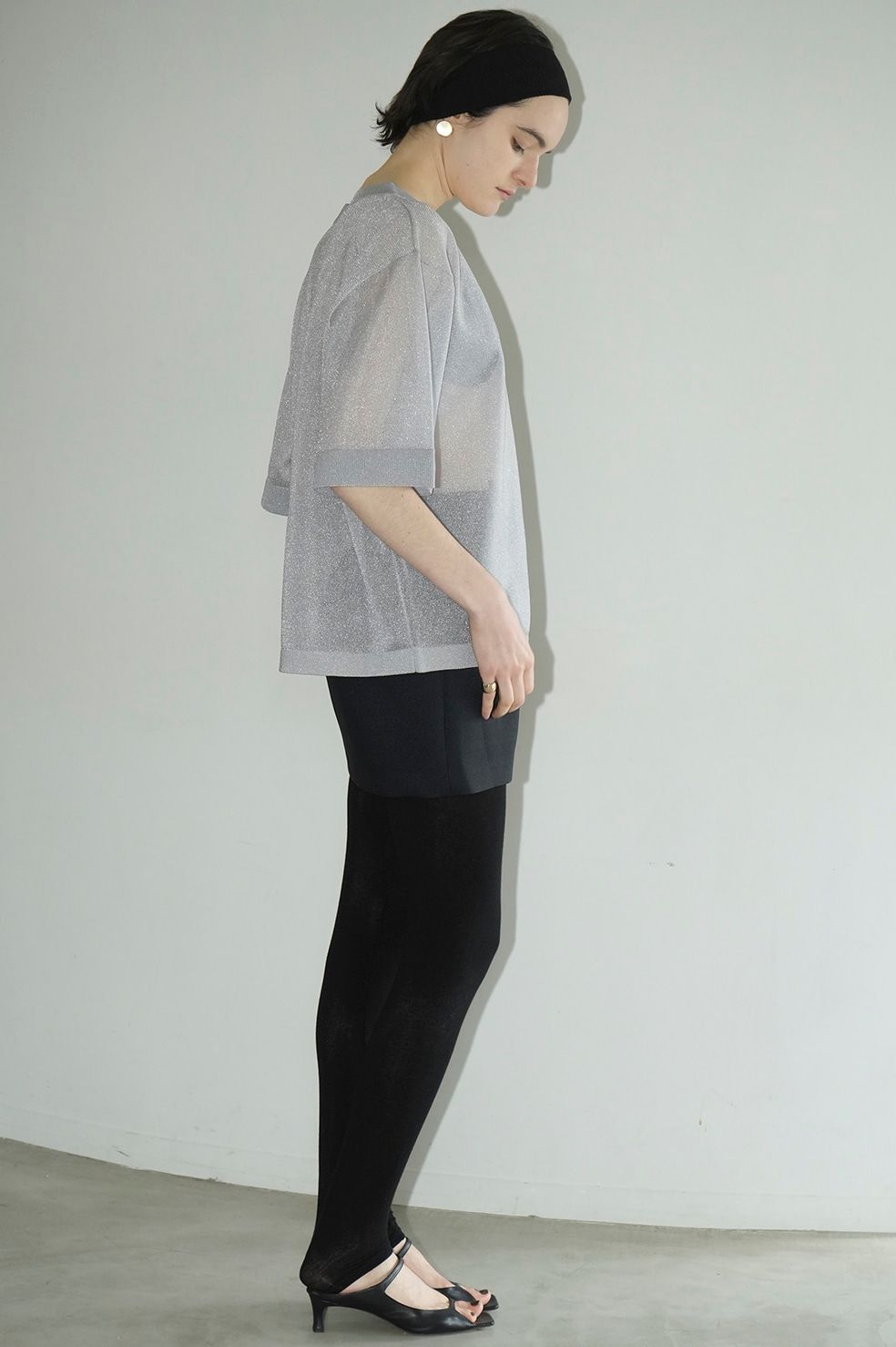 シアー ブイネック ニットトップス -  SHEER VNECK KNIT TOPS -GREY
