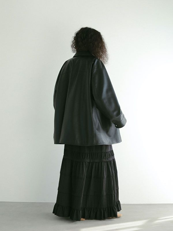 フェイクレザーオーバーサイズブルゾン - BLACK