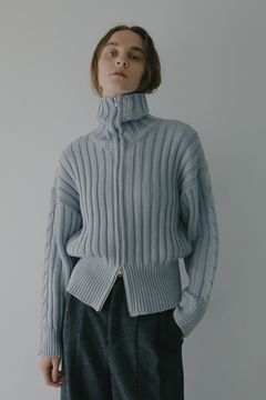 コットンリブニットブルゾン - COTTON RIBKNIT BLOUSON (BLUE)