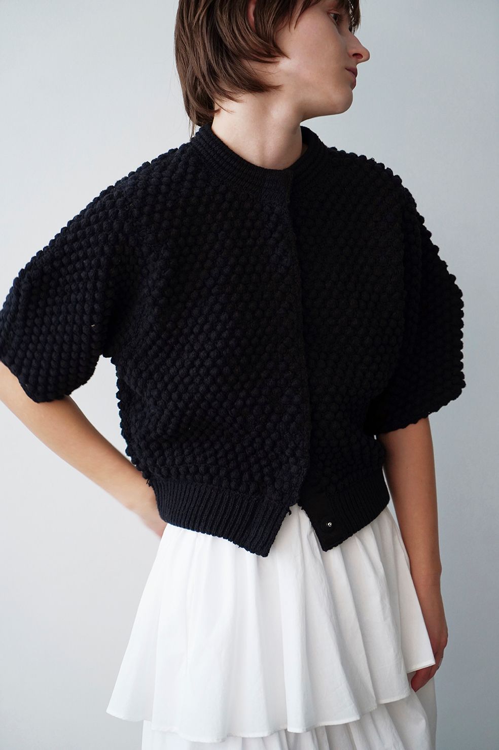 claneclane 3D DOT HALF SLEEVE KNIT CARDIGAN