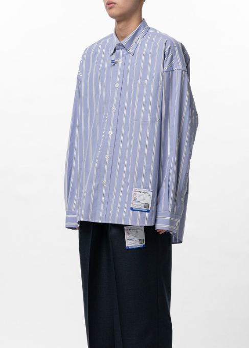 コットン ハイ デンシティ ストライプ ロング スリーブ シャツ | Cotton High Density Stripe Long-sleeve Shirt- LIGHT BLUE