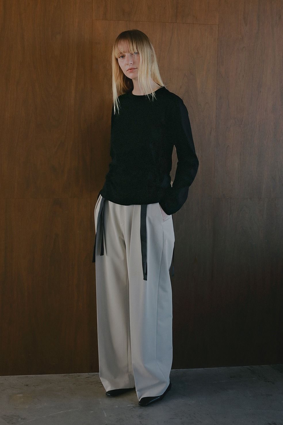 サイドリボントップス - SIDE RIBBON CUT TOPS (BLACK)