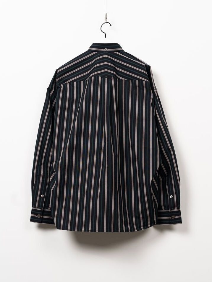 コットン ストライプ ロング スリーブ シャツ | Cotton Stripe Long-sleeve Shirt- BLACK