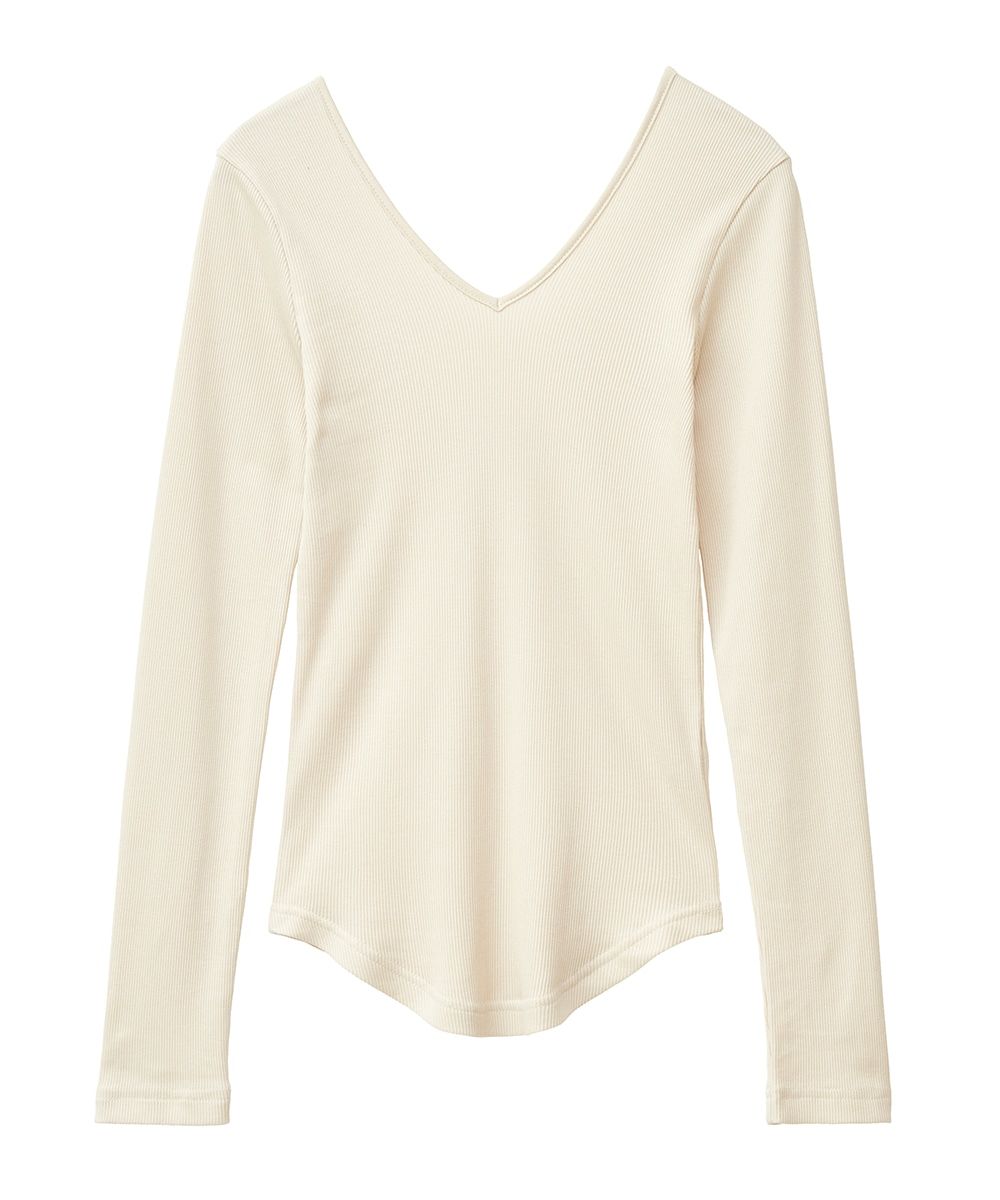 ソフト リブ ブイネック トップス - SOFT RIB V NECK TOPS - IVORY