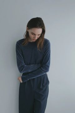 チュール フロッキー ストライプ トップス - TULLE FLOCKED STRIPE TOPS (BLUE)
