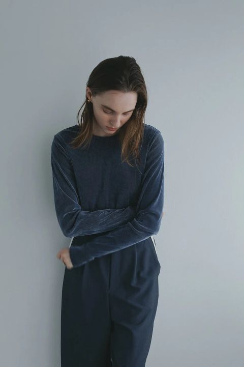 チュール フロッキー ストライプ トップス - TULLE FLOCKED STRIPE TOPS (BLUE)