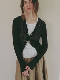 パターンスティッチシアーニットカーディガン （BROWN)