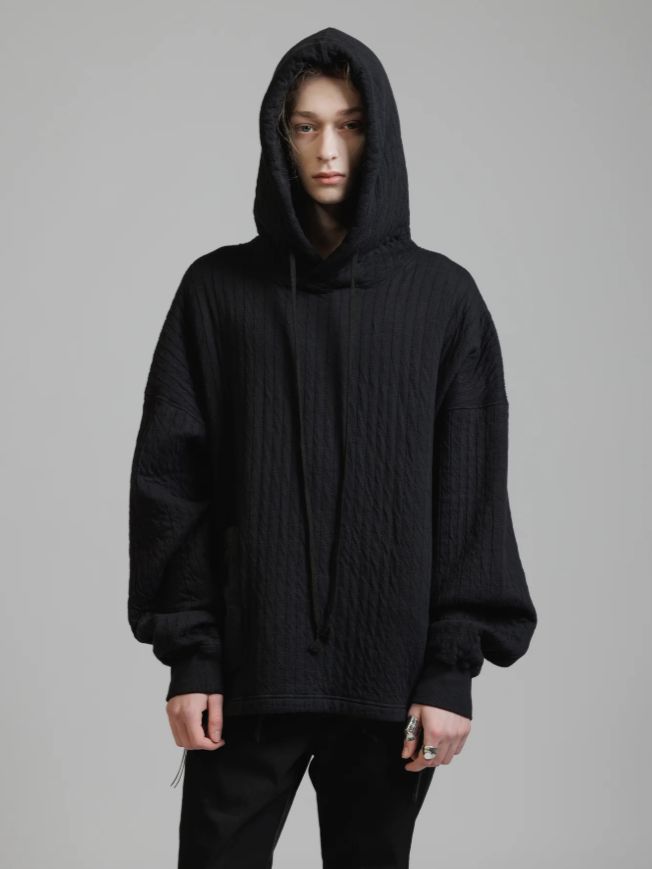 アイレットキルトフーディ-  - PUFFER JERSEY HOODIE BLACK