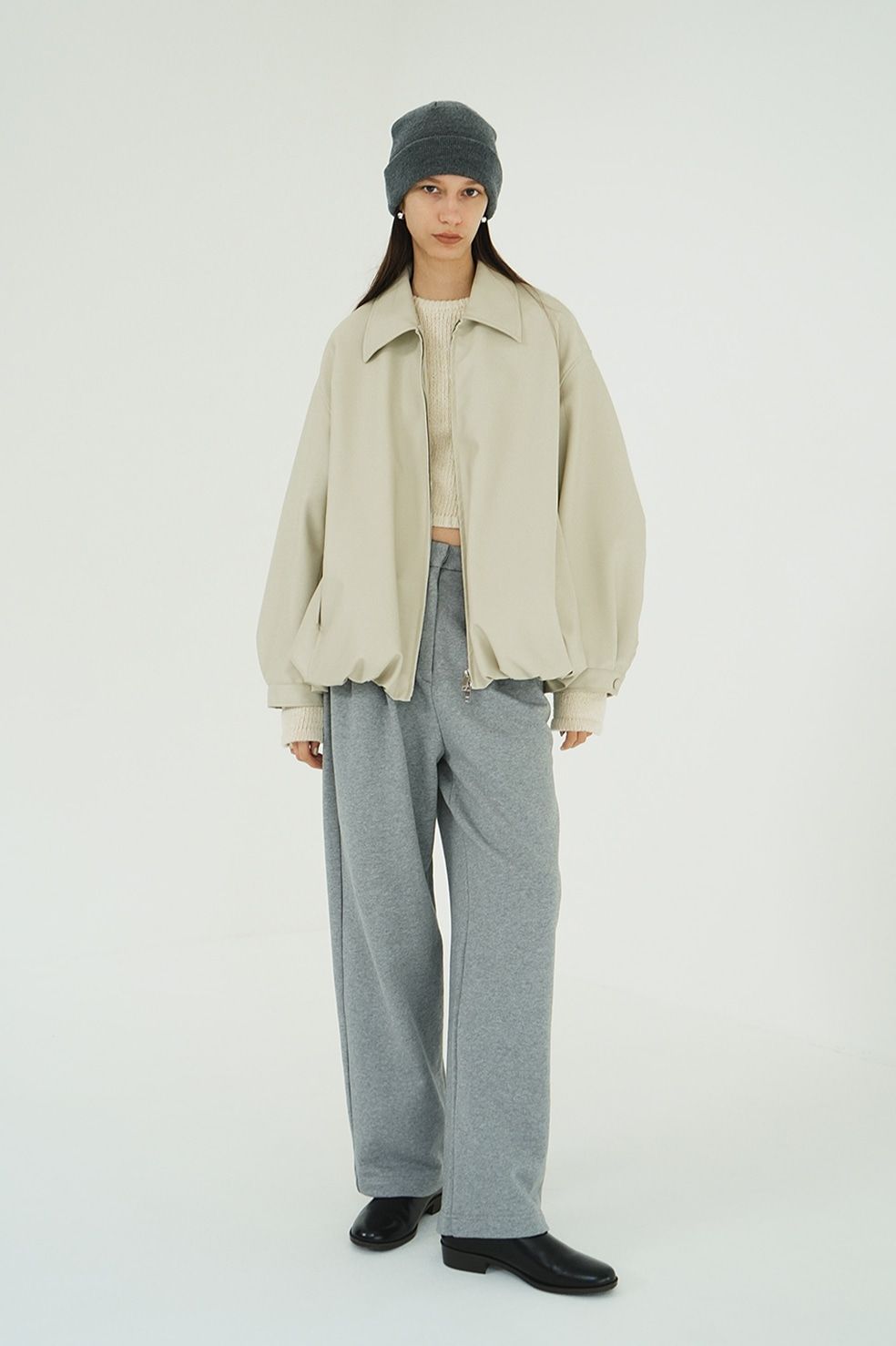 フェイクレザーバルーンジャケット - FAKE LEATHER BALLOON JACKET IVORY