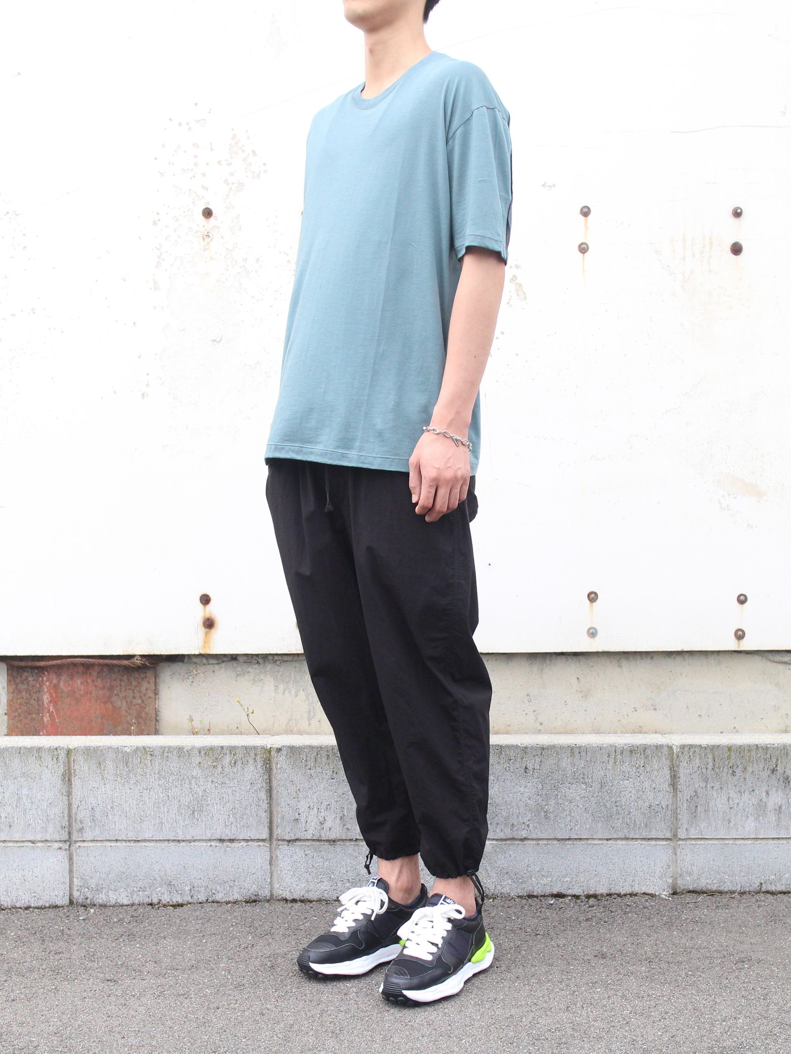 コットンカシミヤ 半袖後身頃 ラインTシャツ - TURQUOISE