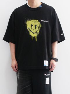 スマイルフェイス プリント ティーシャツ - smily face printed tee - BLACK