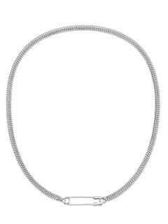 Safety Pin Chain Layered Necklace - セーフティピンチェーンレイヤードネックレス - SILVER
