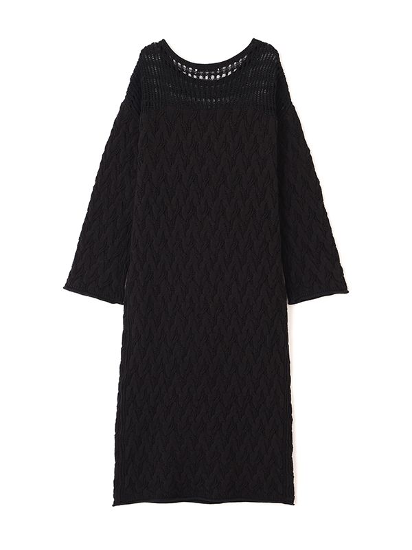 コードヤーンケーブルニットワンピース (BLACK)