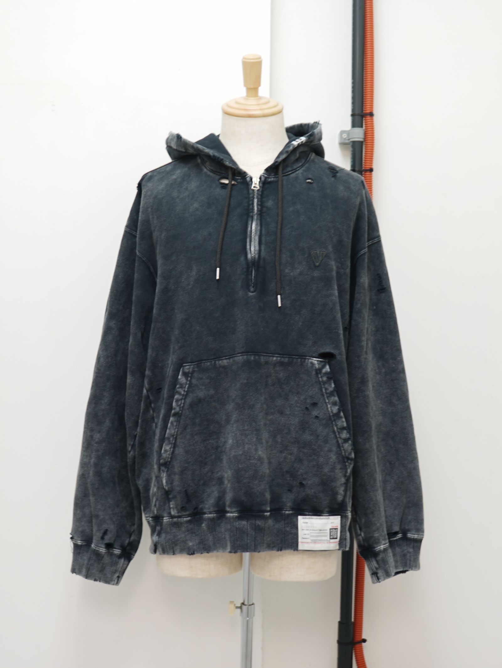 ブリーチドハーフジップフーディ - Bleached Half Zip Hoodie (BLACK)