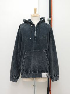 ブリーチドハーフジップフーディ - Bleached Half Zip Hoodie (BLACK)