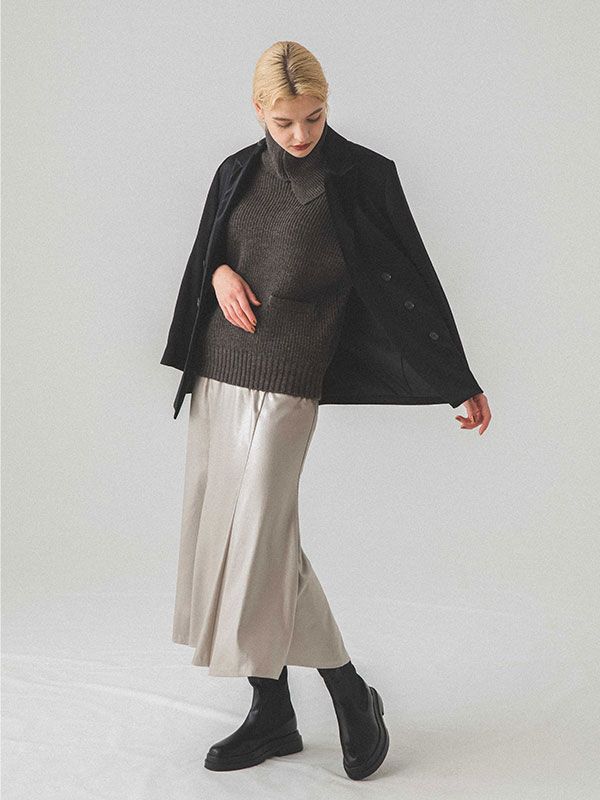 タックネックノースリルーズニットプルオーバー - GREY