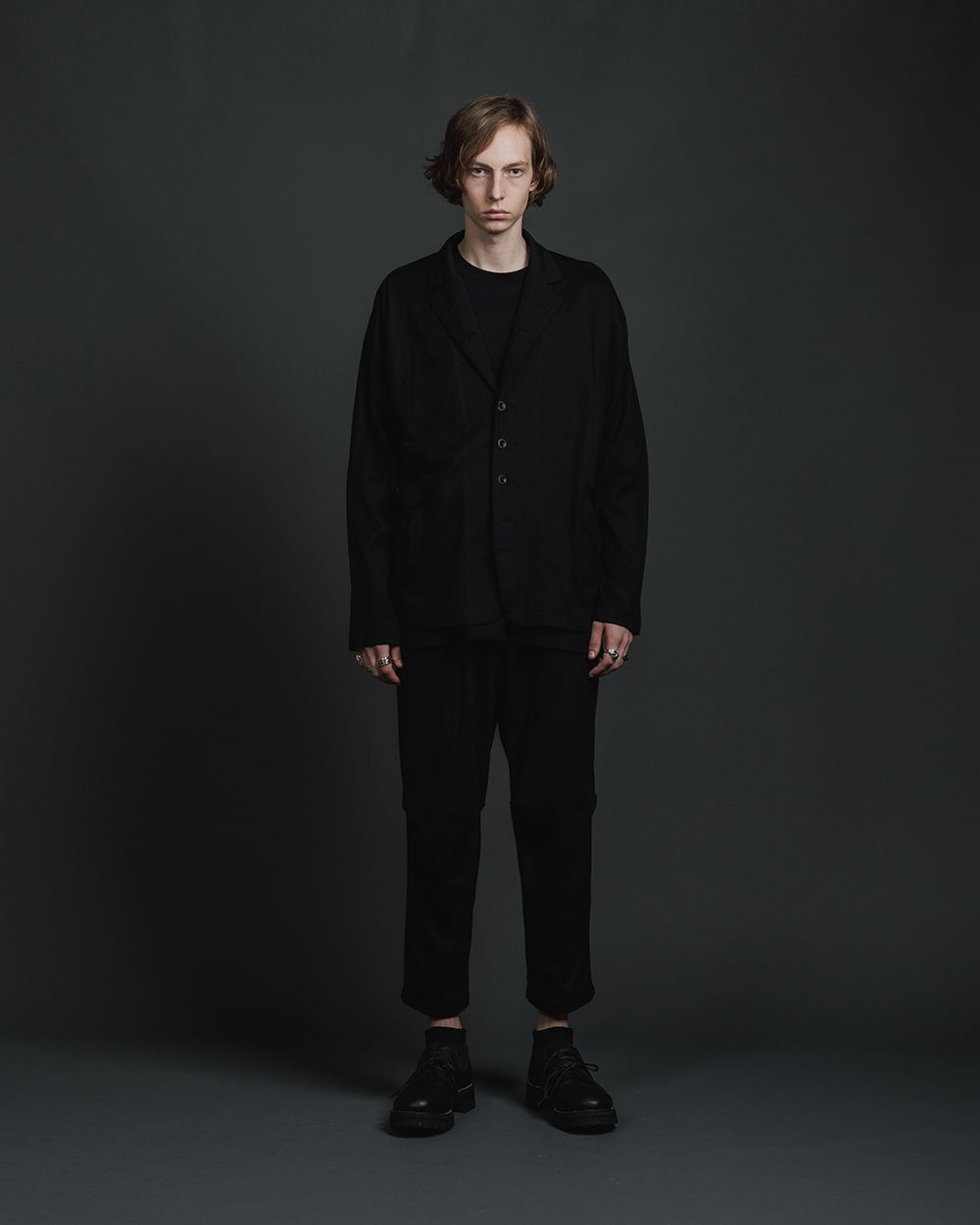 天竺 イージー パンツ - jersey drawstrings pants - BLACK