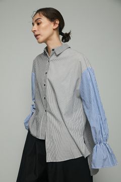 アシンメトリー フリル シャツ  - Asymmetry frill shirt - 柄GREY