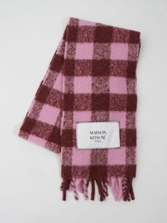 アルパカ ストライプ マフラー  - CHECK BRUSHED SCARF - PINK