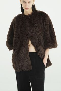 ハーフスリーブファージャケット -  HALF SLEEVE FAKE FUR JACKET (BROWN)