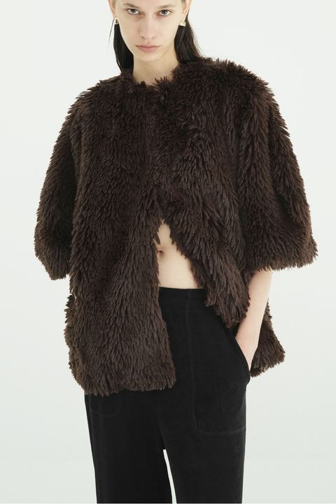 ハーフスリーブファージャケット -  HALF SLEEVE FAKE FUR JACKET (BROWN)