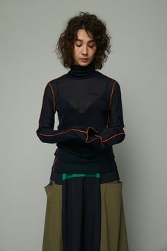 フレアーロングスリーブカットソー  - Mellow mesh inner tops - L/BEIGE
