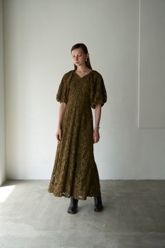 ヴィンテージレース パフ ワンピース -  VINTAGE LACE PUFF ONE PIECE - KHIKI