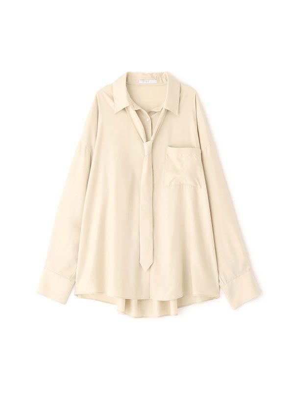 キュプラネクタイオーバーサイズシャツ (LIGHT BEIGE)
