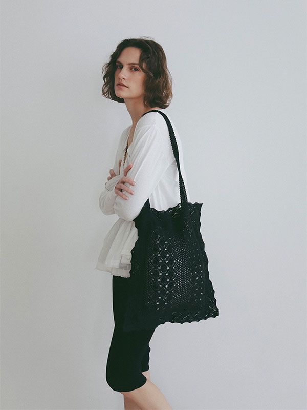 クロシェレーストートバッグ（BLACK)