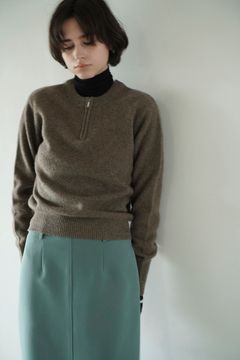 ダブルフェイス ヤク ニットトップス -   W FACE HALF ZIP YAK KNIT TOPS - BROWN