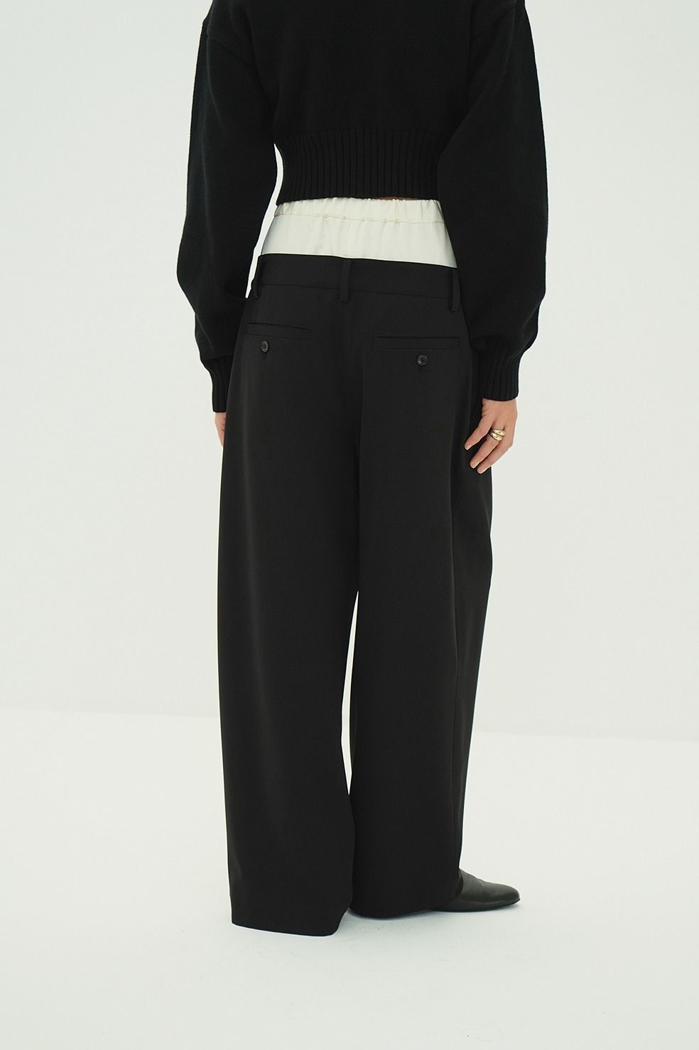ダブルレイヤード スラックス - W WAIST WIDE SLACKS (BLACK)