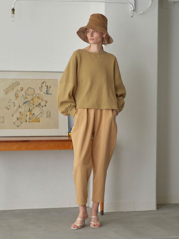 コットンリブボックスプルオーバー - BEIGE