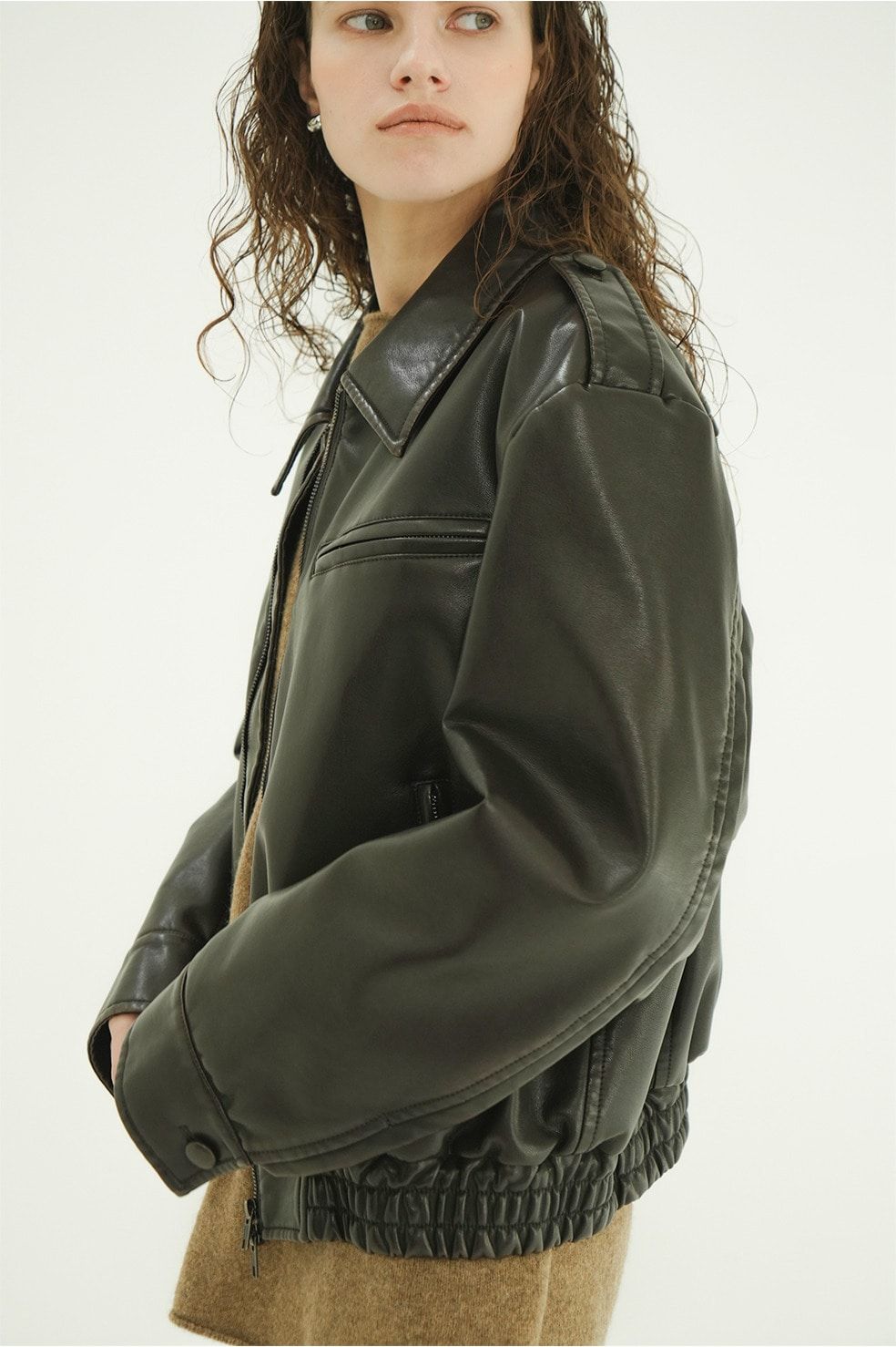 バルキーラインシングルレザージャケット - BULKY LINE SINGLE LEATHER JACKET (BROWN)