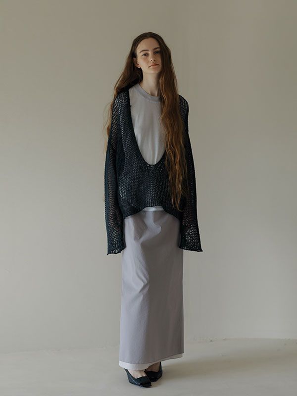 フィッシュネットVネックニットプルオーバー - NAVY