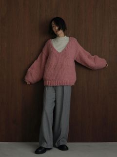 ボリュームスリーブハンドニットプルオーバー - PINK
