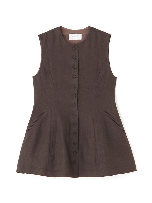 リネンカーブシルエットベスト - BROWN