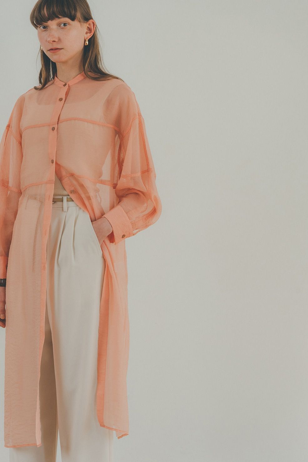 CLANE - SWITCH DESIGN LONG SHEER SHIRT - リングシアーシャツ - PINK ...