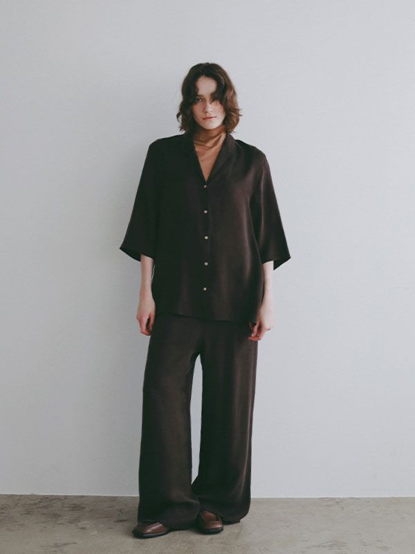 オープンネックキュプラシャツ (BROWN)