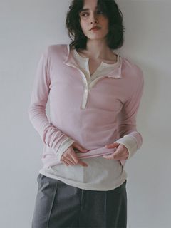 シアーワッフルヘンリーネックプルオーバー （PINK)