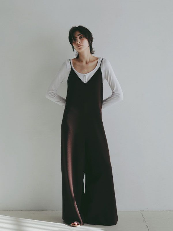 キャミソールニットオールインワン - BROWN