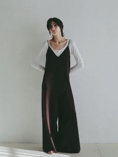 キャミソールニットオールインワン - BROWN