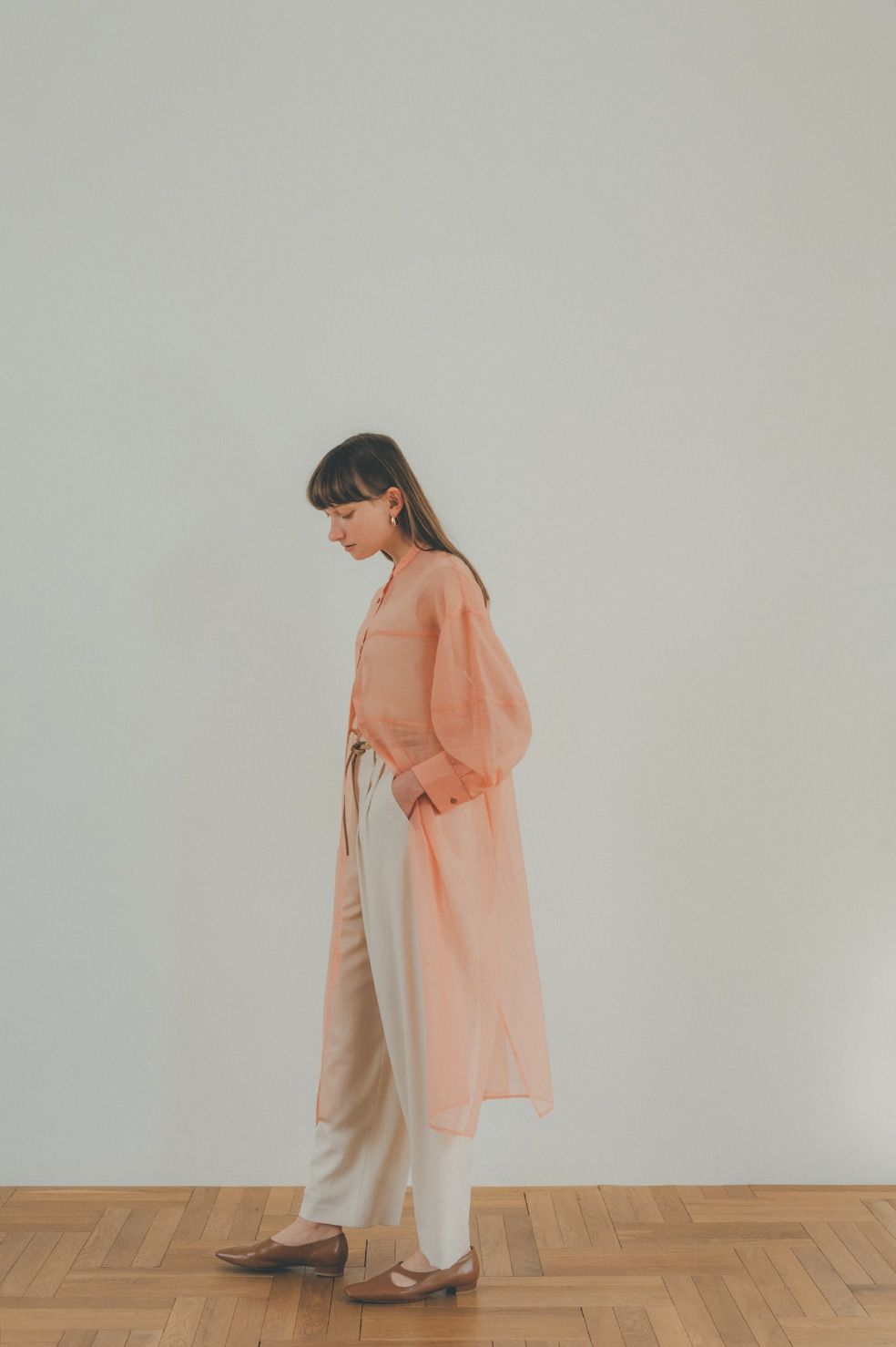 CLANE - SWITCH DESIGN LONG SHEER SHIRT - リングシアーシャツ - PINK