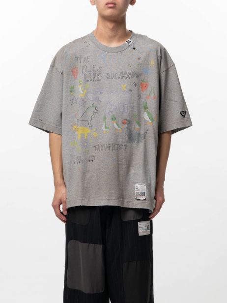 キッズドゥードゥルプリントTシャツ - Kids Doodle Printed T-shirt （GRAY)