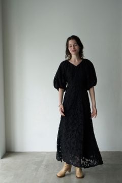 ヴィンテージレース パフ ワンピース -  VINTAGE LACE PUFF ONE PIECE - BLACK