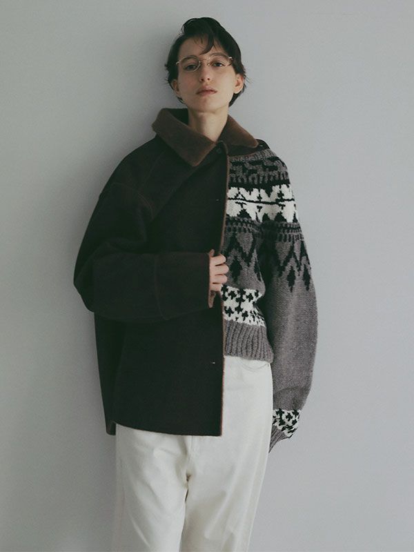 ラウンドヨークハンドニットプルオーバー - GREY
