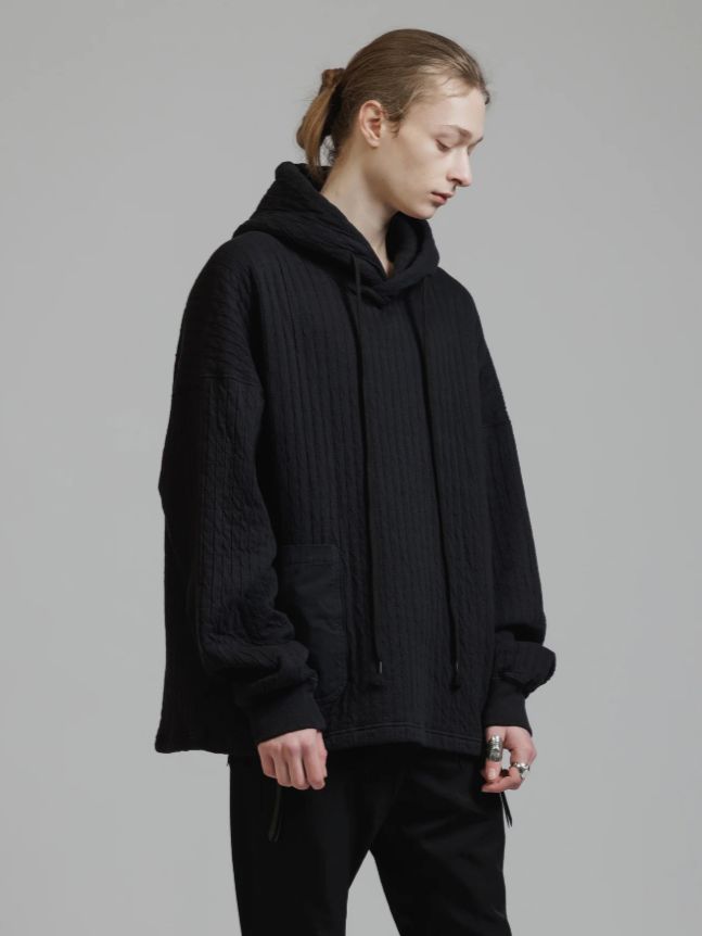 アイレットキルトフーディ-  - PUFFER JERSEY HOODIE BLACK