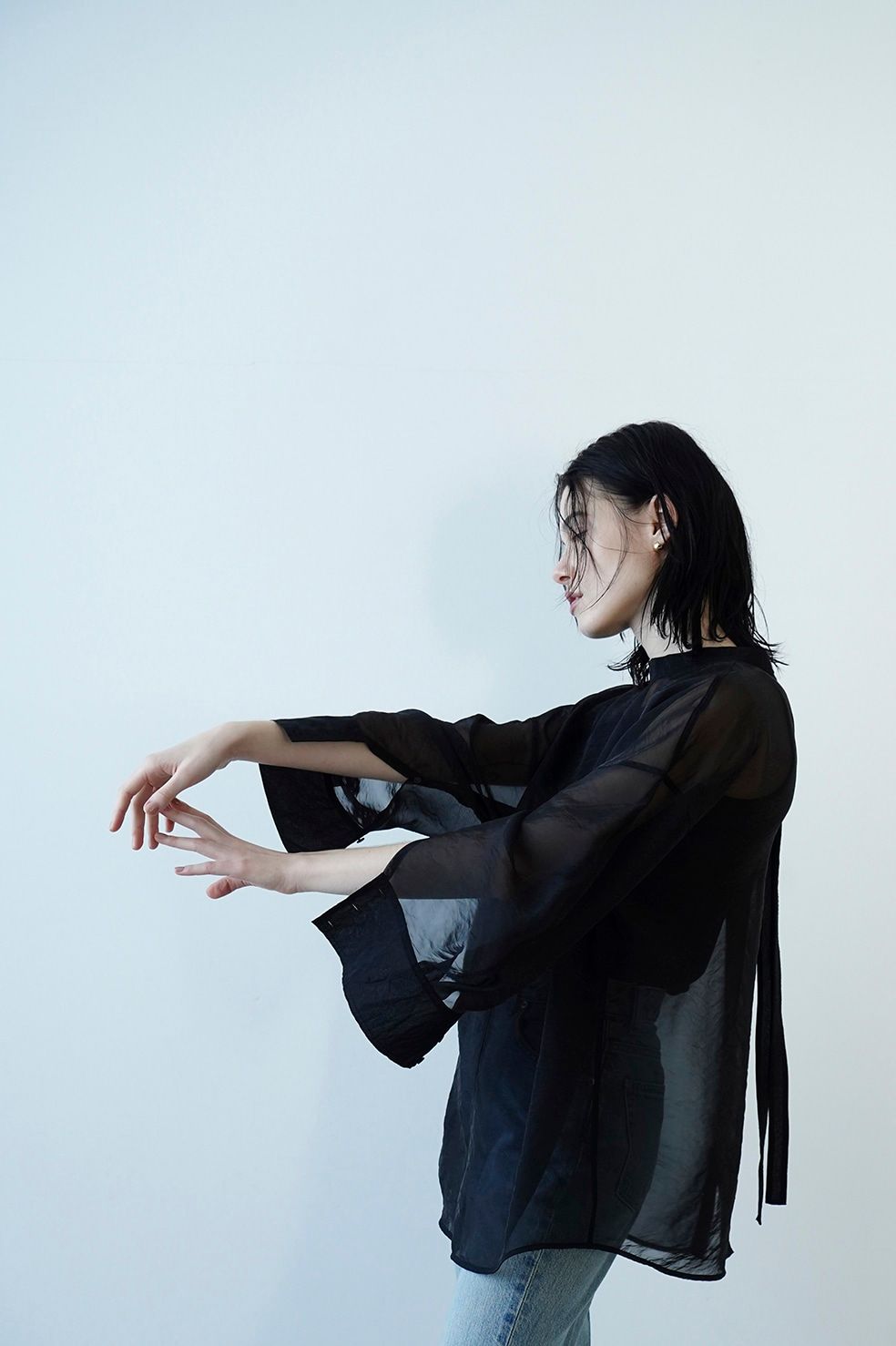 CLANE - ダブル フェイス シアー シャツ - W FACE SHEER SHIRT - BLACK