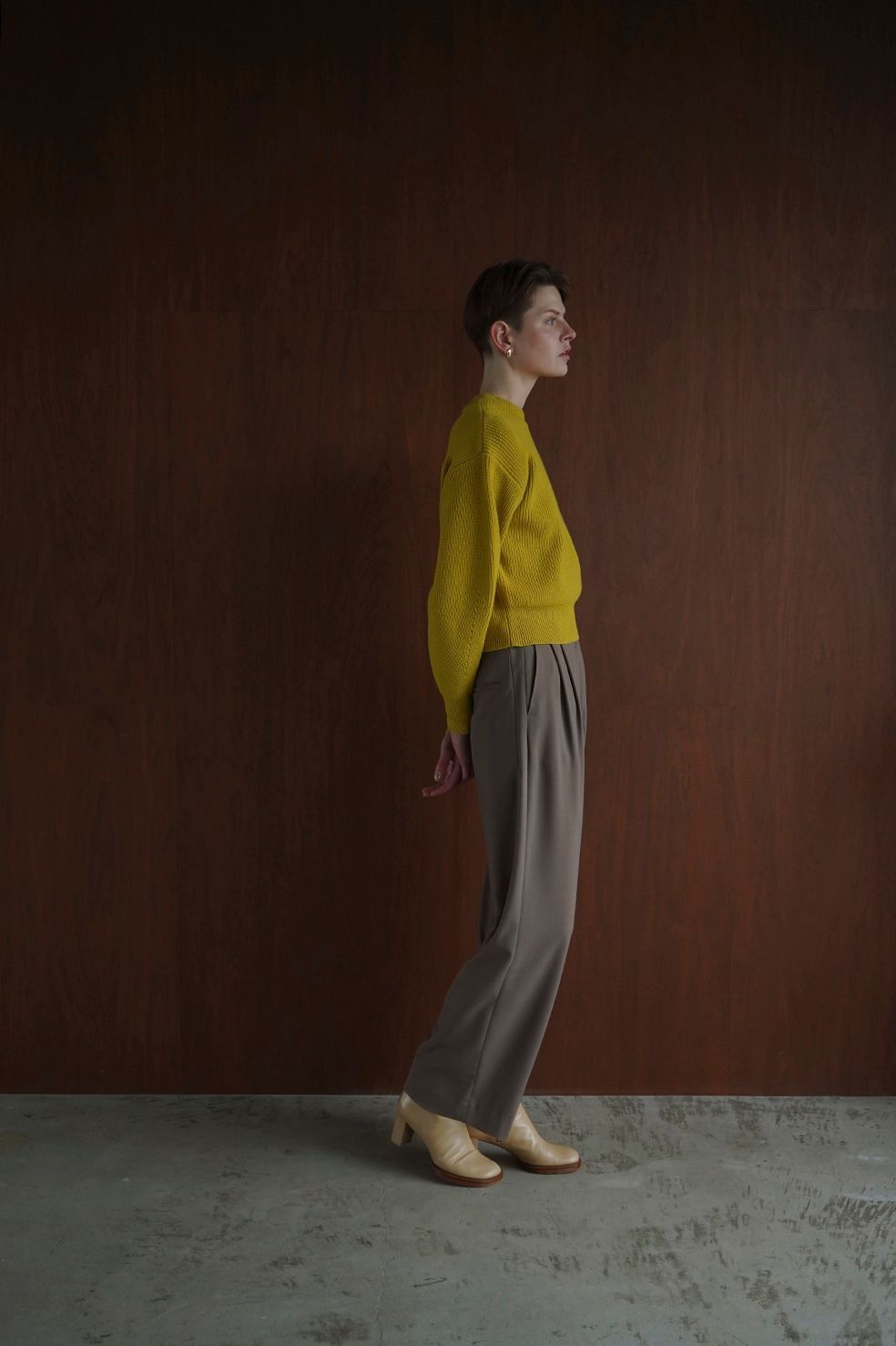 ベーシック ドロップ ショルダー ニット トップス - BASIC DROP SHOULDER KNIT TOPS - YELLOW